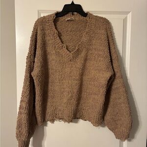 Love Riche Distressed V-Neck Sweater - Taupe